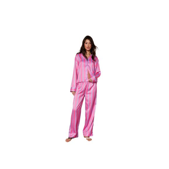 NastyGal Satin Oversized pajamas set. 
vibrant pink and fuchsia striped satin. L - Picture 2 of 5